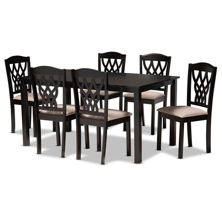 Baxton Studio Salem Sand Upholstered and Dark Brown Finished Wood 7-Piece Dining Set 171-10953-10519